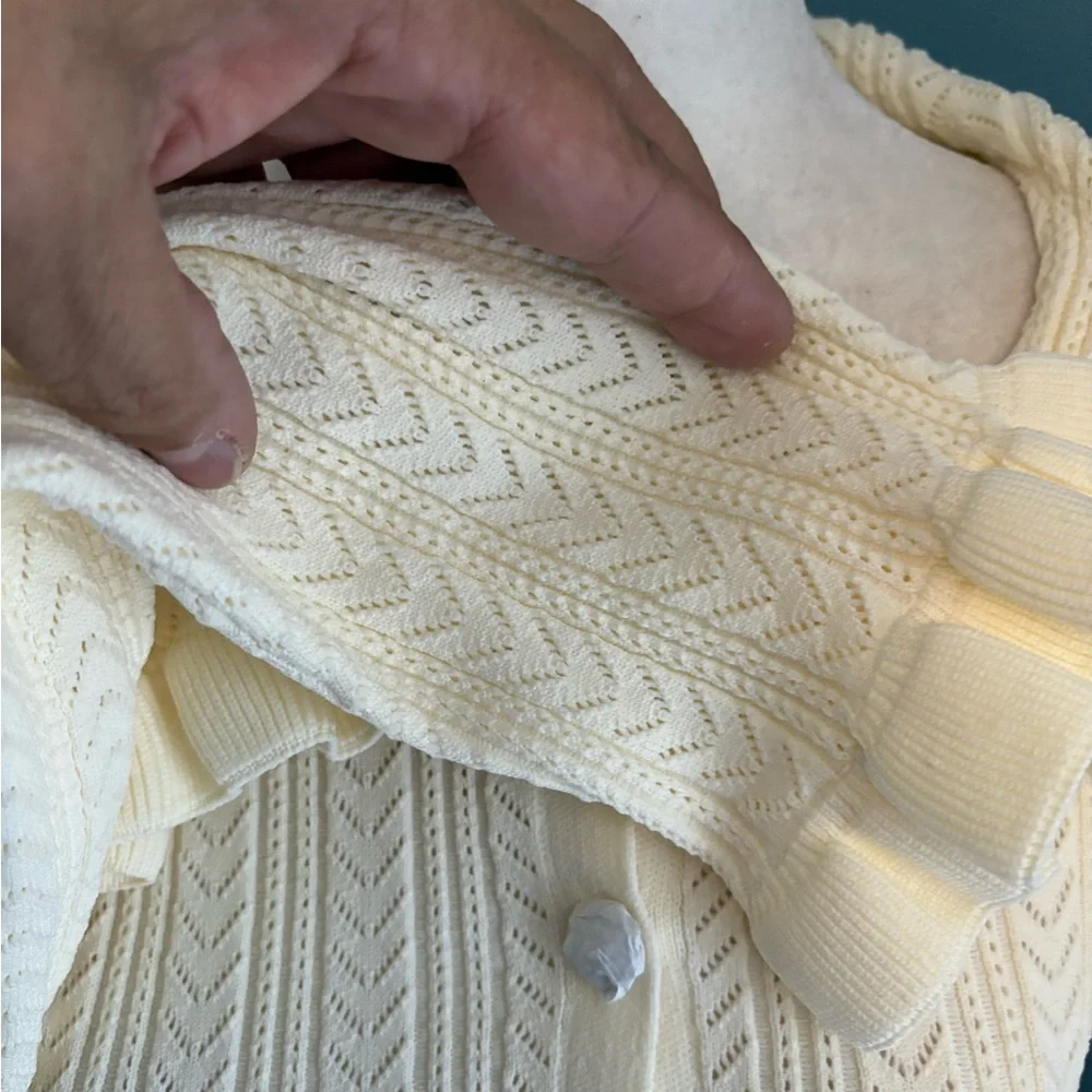 Zara Cream Ruffled Cardigan - Picture 6 of 14